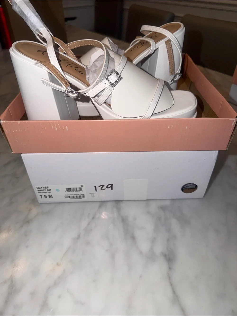 White Platform Block Heel Sandals with Ankle Strap